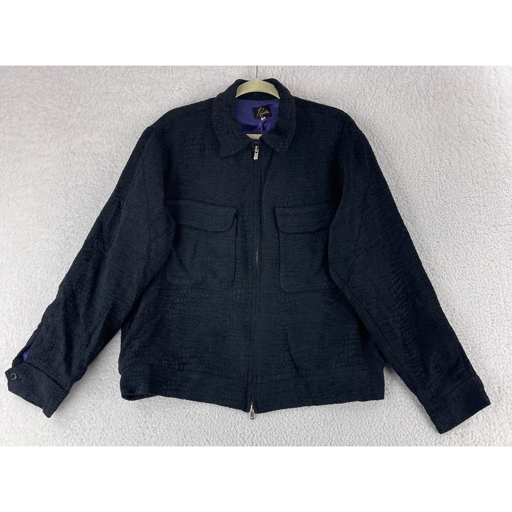 Needles Sports Jacket Mens‎ Medium Black Animal Jaquard Full Zip Long Sleeve New